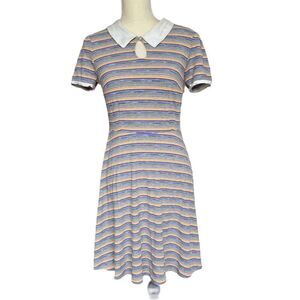 ModCloth Women's M Collared Striped Skater Dress Knee Length Casual